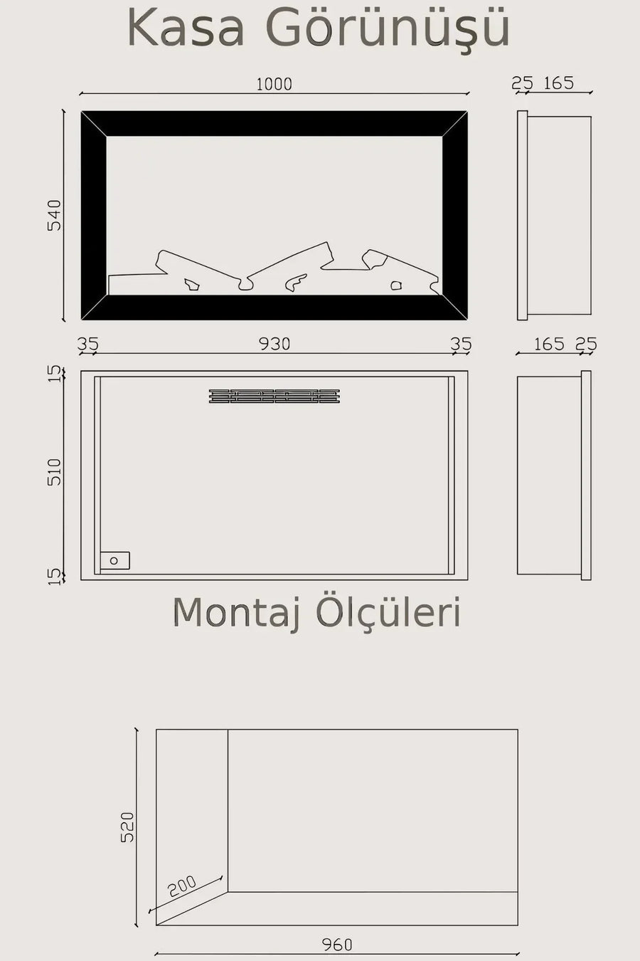 Zaya Alaf 100 2000W Elektrikli Şömine