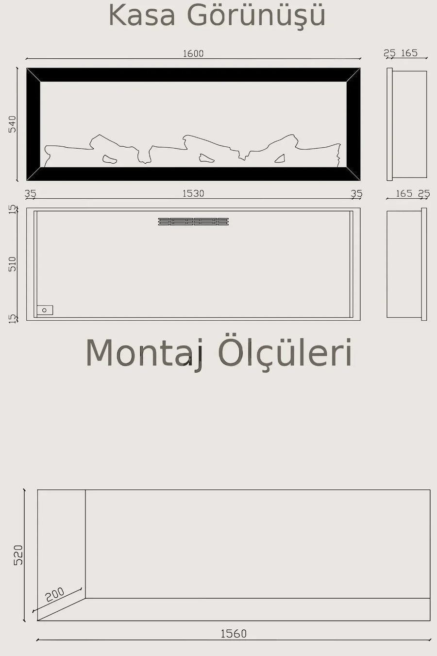 Zaya Alaf 160 2000W Elektrikli Şömine