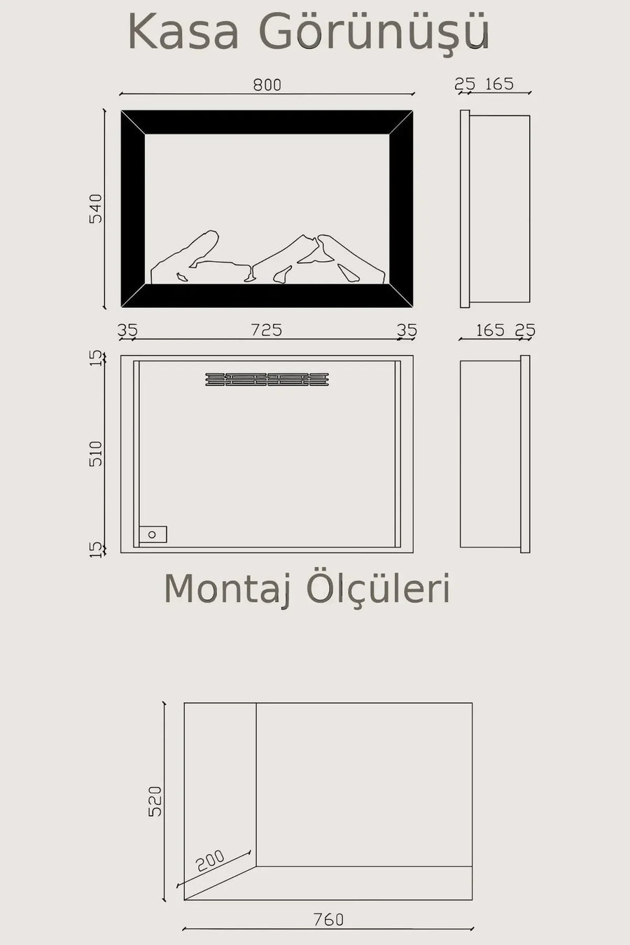Zaya Alaf 80 2000W Elektrikli Şömine