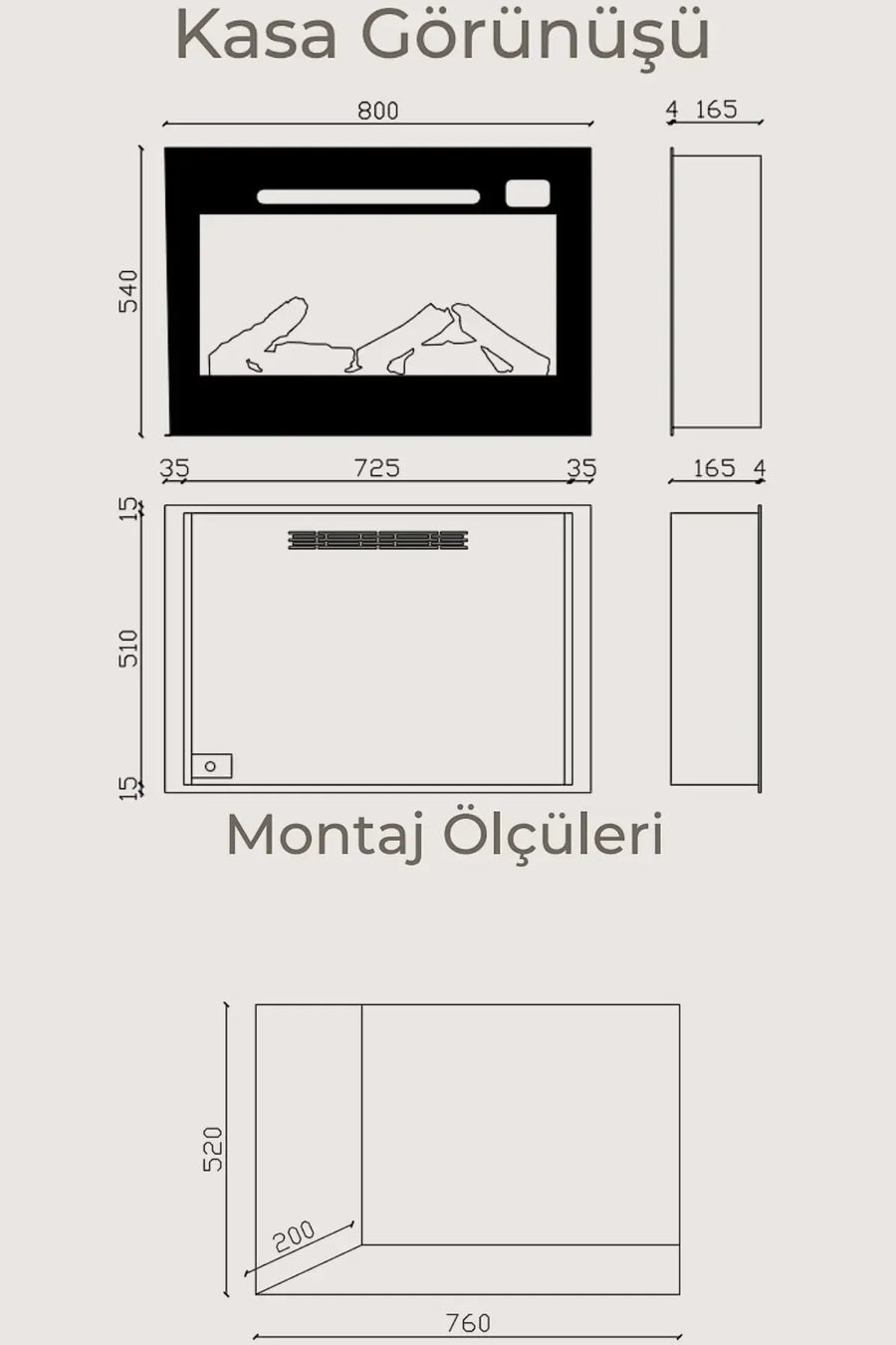 Zaya Pagla 80 2000W Elektrikli Şömine